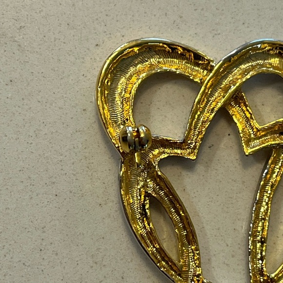 Gold and Silver Double Heart Brooch - Picture 4 of 4